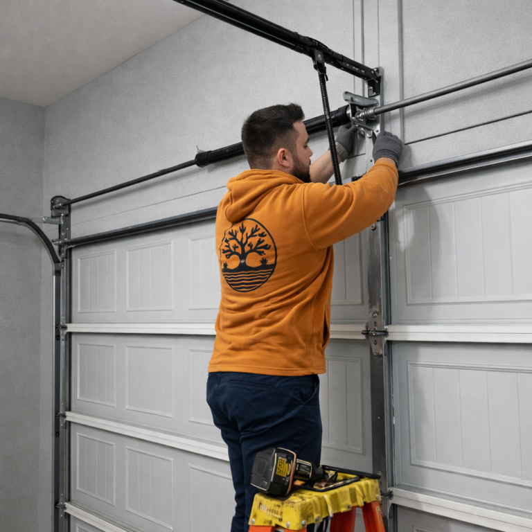 garage door spring replacement Richmond Hill technician repairing torsion spring