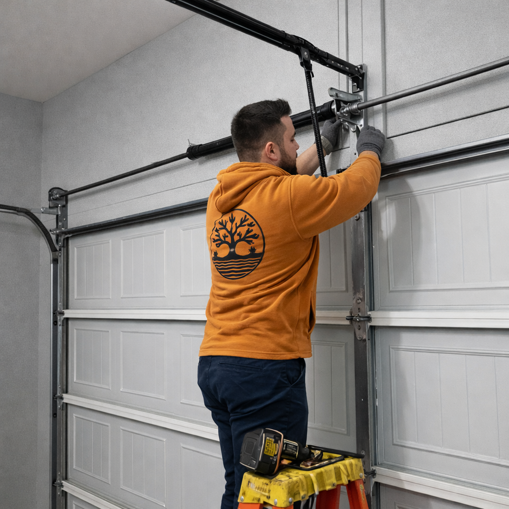 garage door spring replacement Richmond Hill technician repairing torsion spring